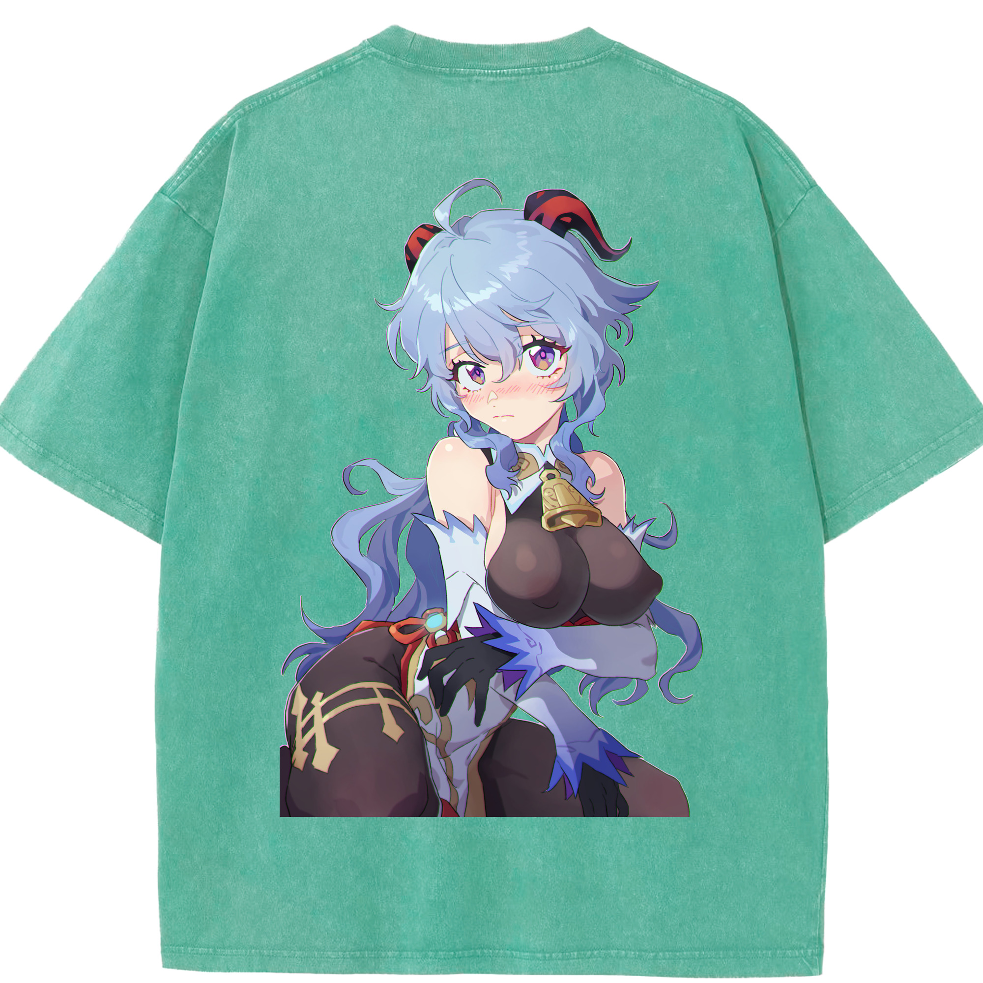 げんし神 甘雨 かんう genshin Ganyu 綿100% ヴィンテージ風 半袖Tシャツ（背面プリント）